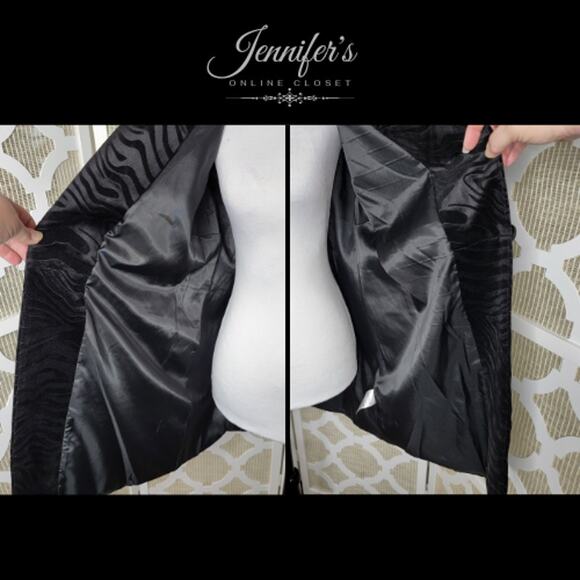 Chico's NWT Black Crushed Velvet Embossed Zebra Print Longline Jacket Size 8/10 - Picture 10 of 12